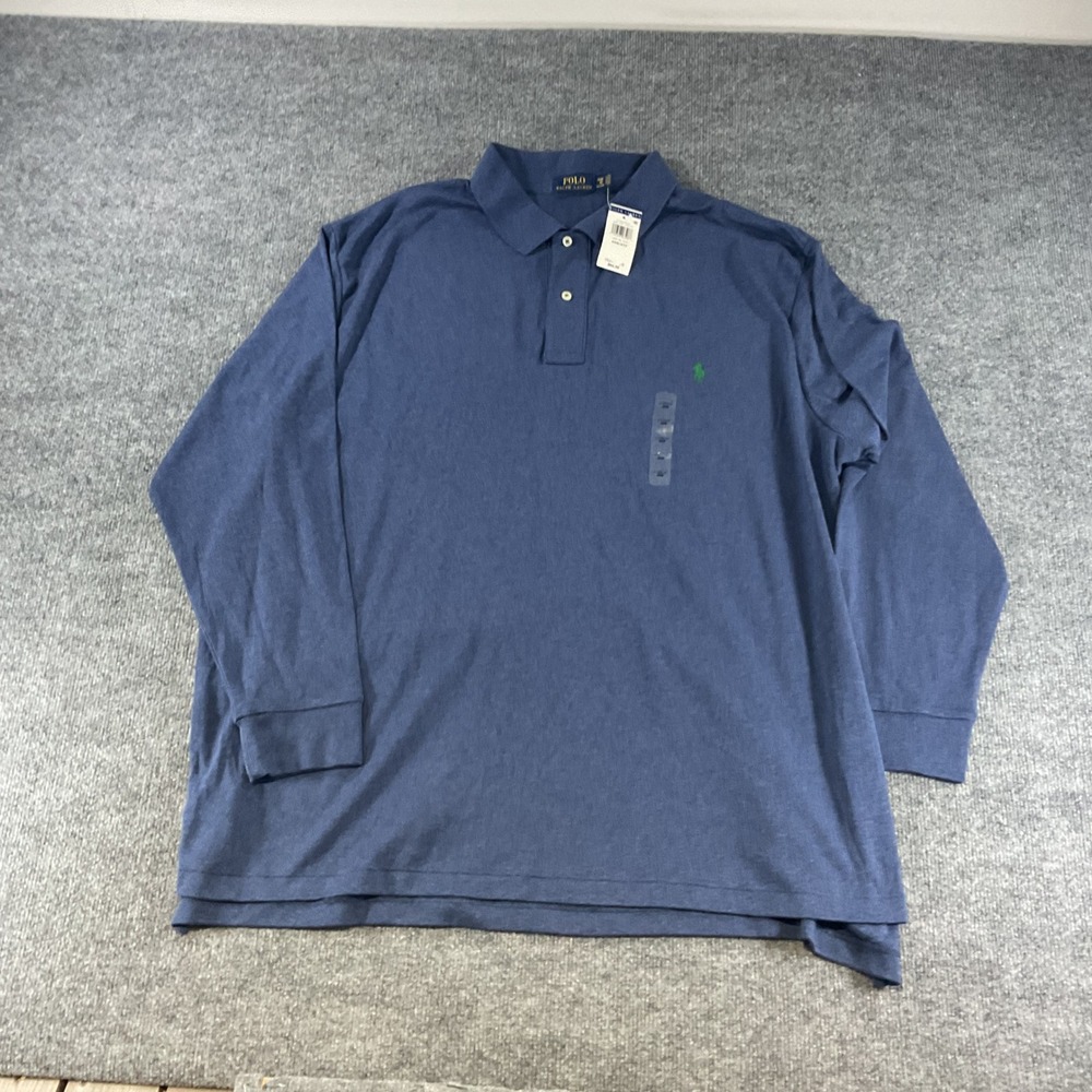 Polo Ralph Lauren Mens 4XB Blue Heather Long Sleeve Polo Shirt NWT Big & Tall